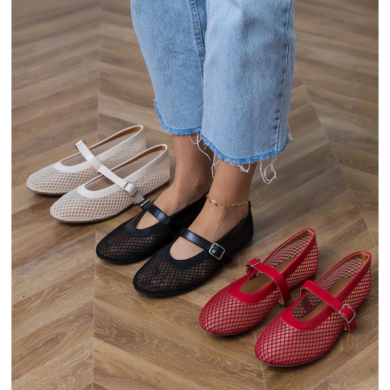 Röda mesh -ballerinor med ett spänne 1