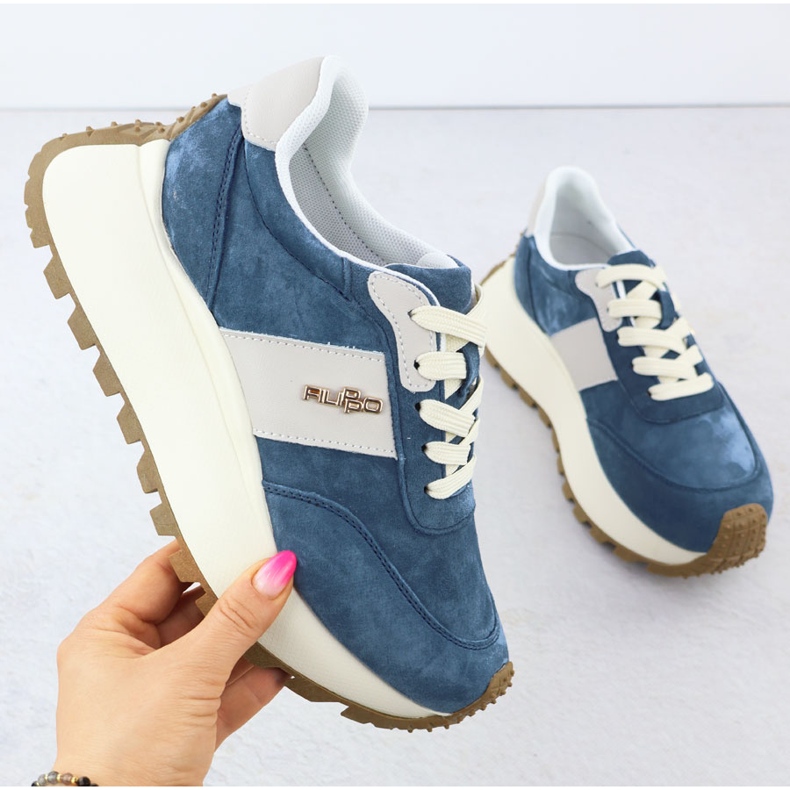 Läderskor på en tjock plattform blå filippo DP6785 1