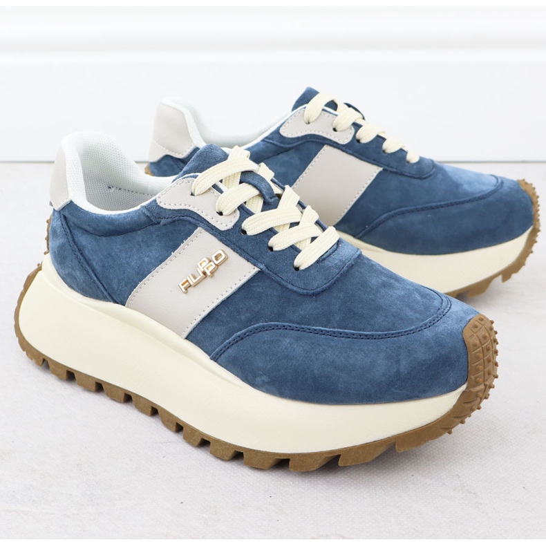 Läderskor på en tjock plattform blå filippo DP6785 2