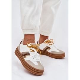 Kvinnors sneakers på plattformen med dubbel snörning vit leopardtryck 2