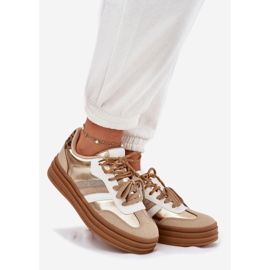 Kvinnors sneakers på plattformen med dubbel snörning leopard leopard gyllene 1