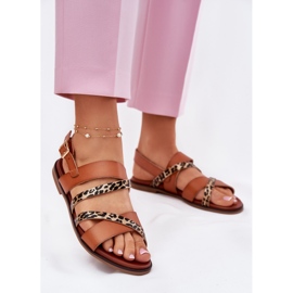 Flat -hanterade kvinnosandaler med leopard leoparder Sergio Leone SK086H Camel Stripes brun 3