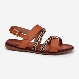 Flat -hanterade kvinnosandaler med leopard leoparder Sergio Leone SK086H Camel Stripes brun 4