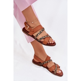 Flat -hanterade kvinnosandaler med leopard leoparder Sergio Leone SK086H Camel Stripes brun 6