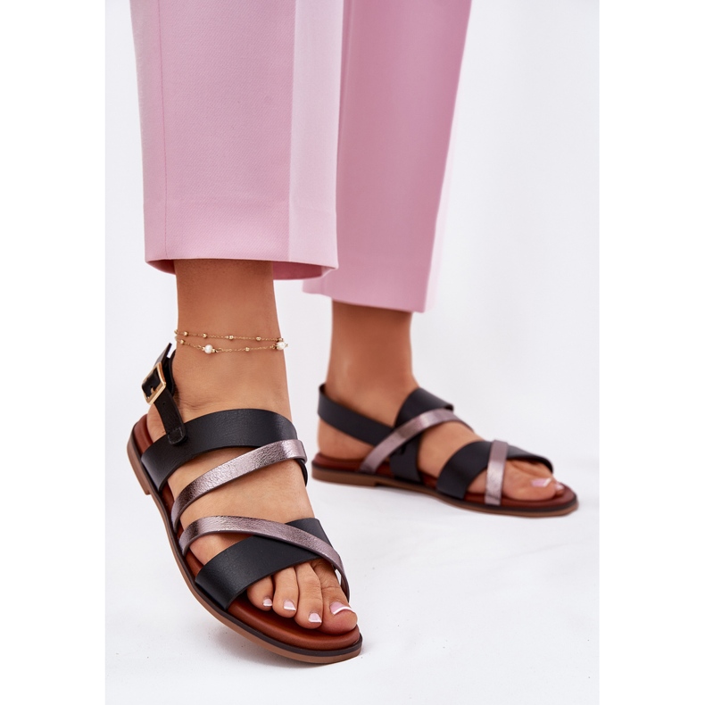 Flat -hankvinnade kvinnasandaler med Sergio Leone SK086H ränder svart 2