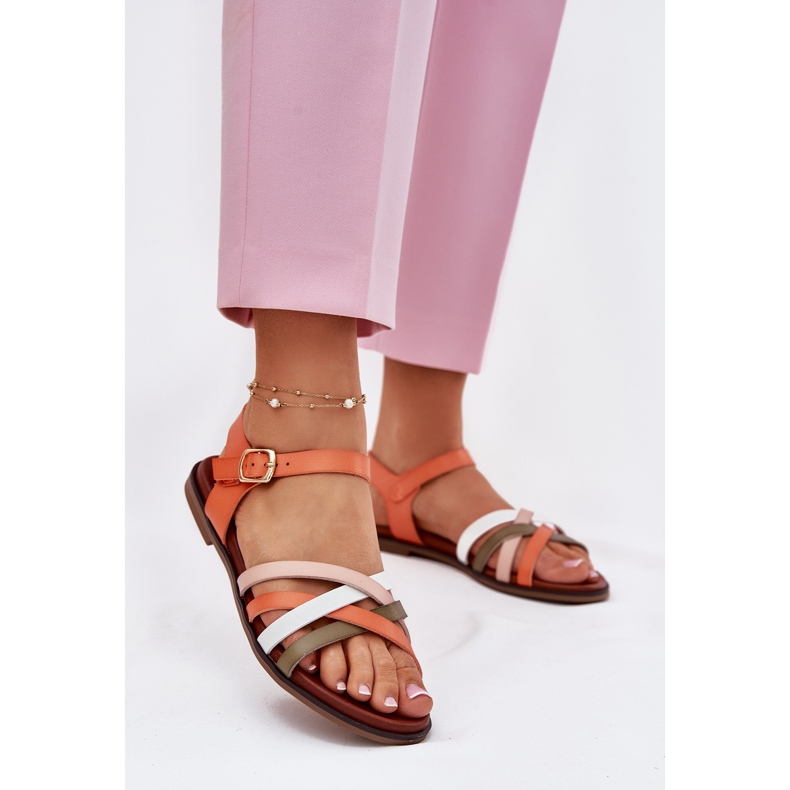 Kvinnors sandaler med sammanflätande Sergio Leone SK090H ränder orange 2