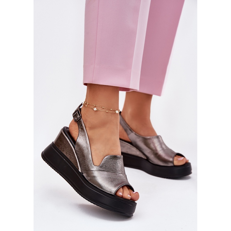 Kvinnors lädersandaler för forntida artiker 54C0402 Grafit silver- 2