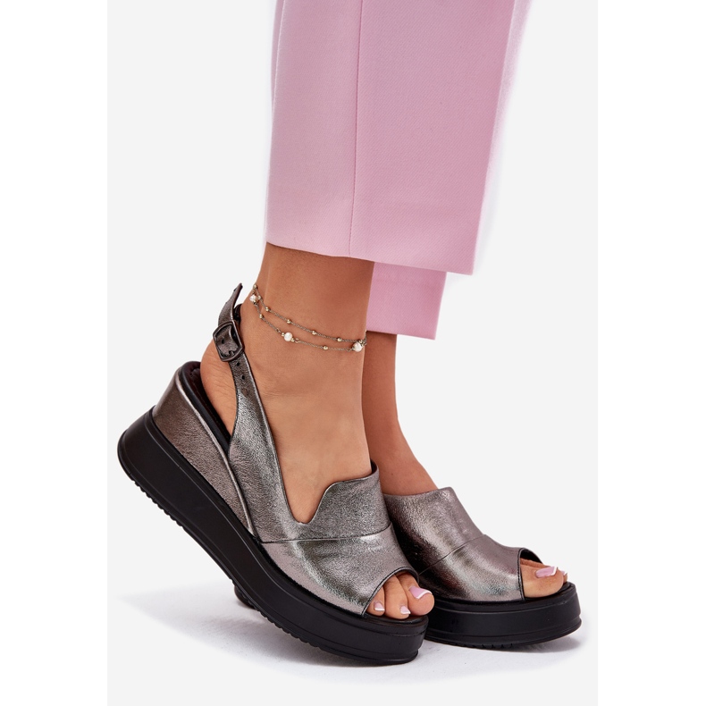 Kvinnors lädersandaler för forntida artiker 54C0402 Grafit silver- 1