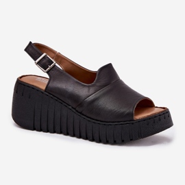 ARTIKER Kvinnors sandaler av naturläder på Wedge Artker 54C0791 svart 4