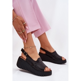 ARTIKER Kvinnors sandaler av naturläder på Wedge Artker 54C0791 svart 5
