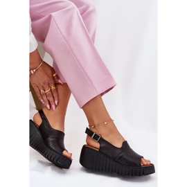 ARTIKER Kvinnors sandaler av naturläder på Wedge Artker 54C0791 svart 6