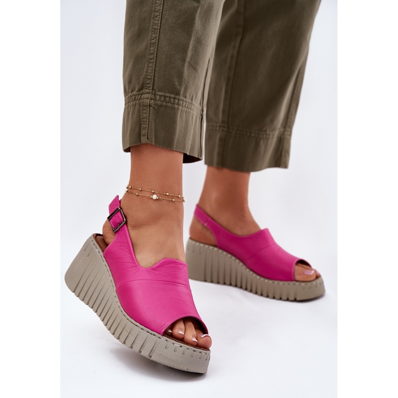 ARTIKER Kvinnors sandaler gjorda av naturläder för en kil Artker 54C0789 Fuchsia rosa 2
