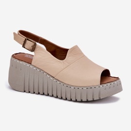 ARTIKER Kvinnors sandaler gjorda av naturläder på Wedge Artker 56C0957 Beige 4