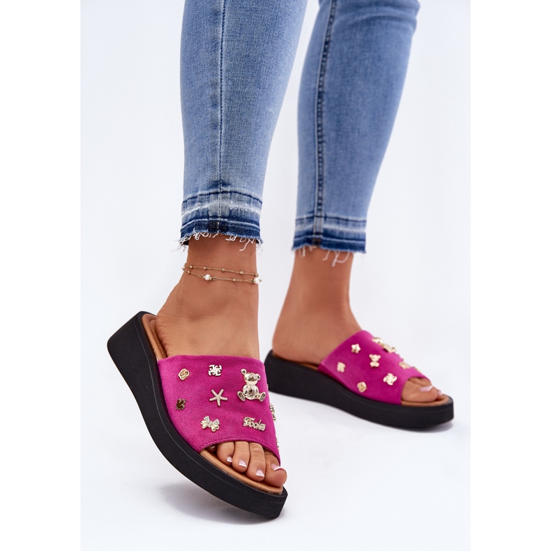 Kvinnors mocka flip flops med Vinceza 66741 Fuksja rosa 2