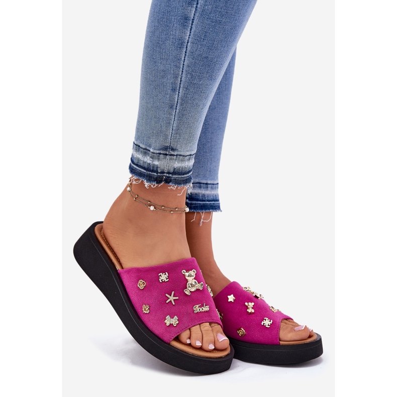 Kvinnors mocka flip flops med Vinceza 66741 Fuksja rosa 1