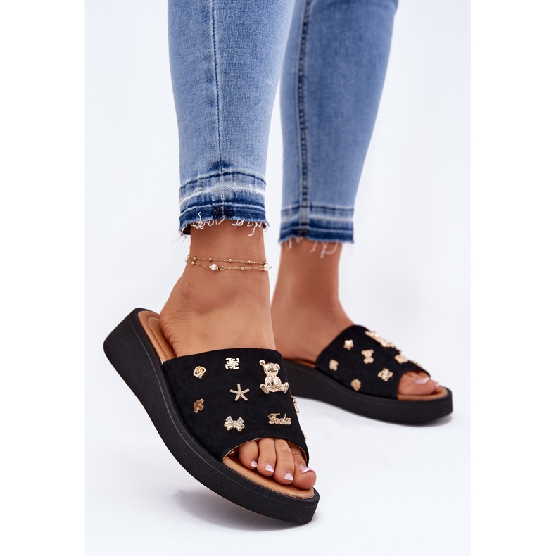 Kvinnors mocka flip flops med Vinceza 66741 Black Pins svart 2