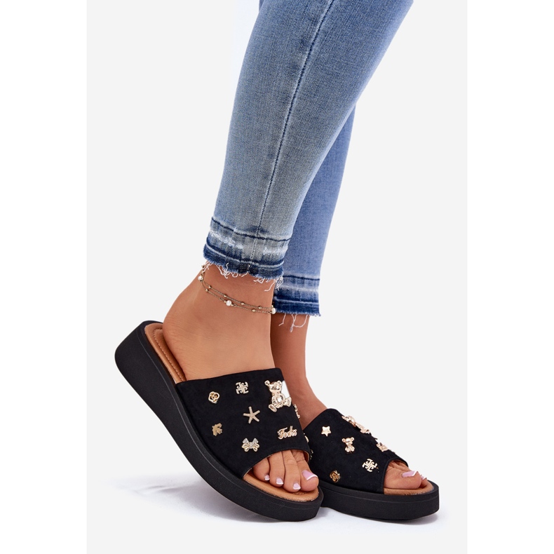 Kvinnors mocka flip flops med Vinceza 66741 Black Pins svart 1