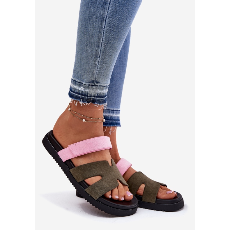 Kvinnors flip flops med Vinceza 17401 Pink-rosa kardborrband grön 1