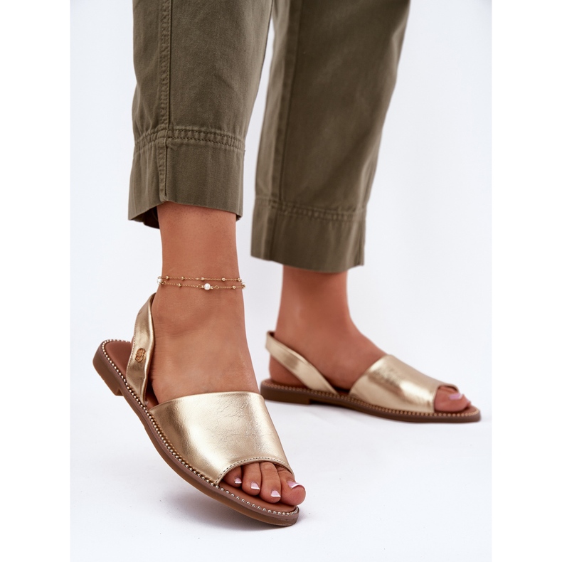 EVento Flat -hanterade kvinnors sandaler Eco Leather Golden gyllene 2