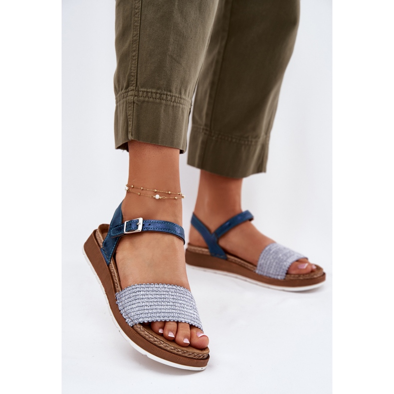 Kvinnors sandaler med en fläta på InBlu GS000050 Blue Bar blå 2