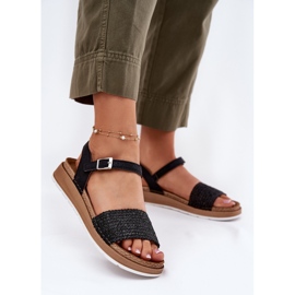 Kvinnors sandaler med en fläta på InBlu GS000050 Black Belt svart 2