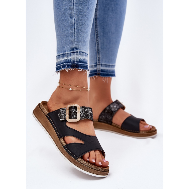 Lätt kvinnors flip flops med InBlu GS000055 svart spänne 2