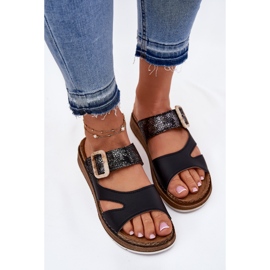 Lätt kvinnors flip flops med InBlu GS000055 svart spänne 5