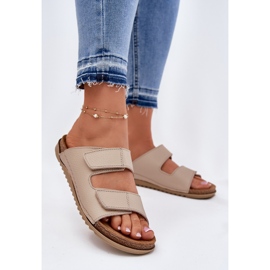 Kvinnors läder tofflor inblu aa0005g beige 2