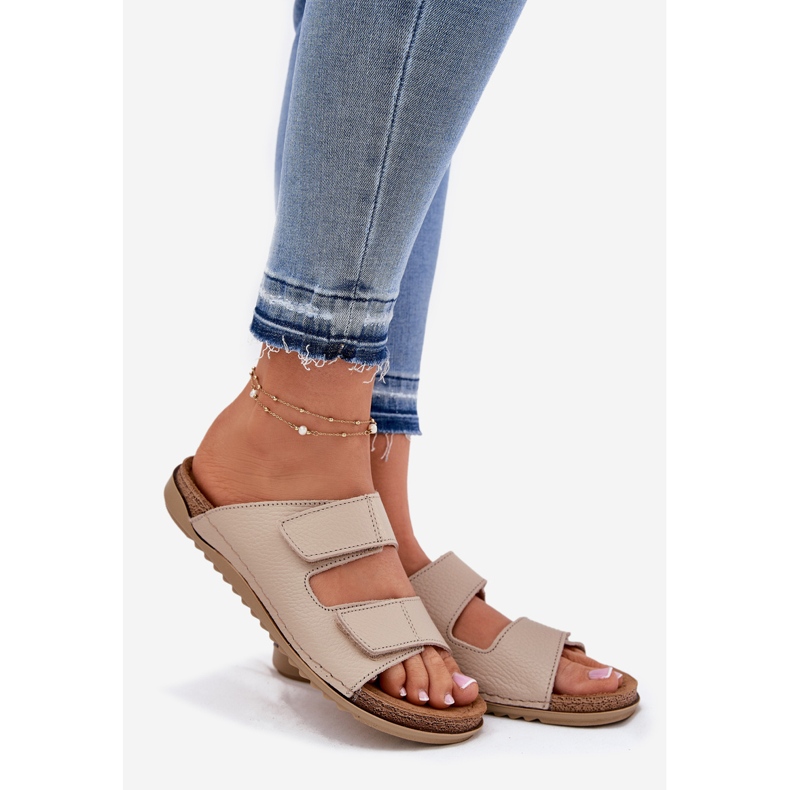 Kvinnors läder tofflor inblu aa0005g beige 1