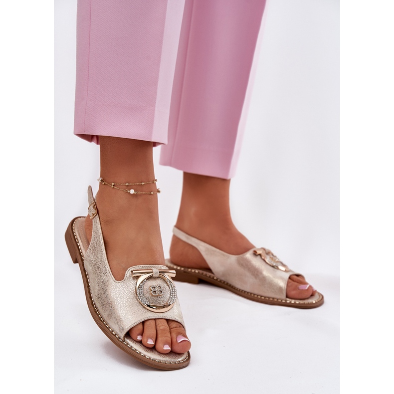 S.Barski Eleganta sandaler med plattklackad dekoration S. Barski KV51-003 Guld gyllene 2