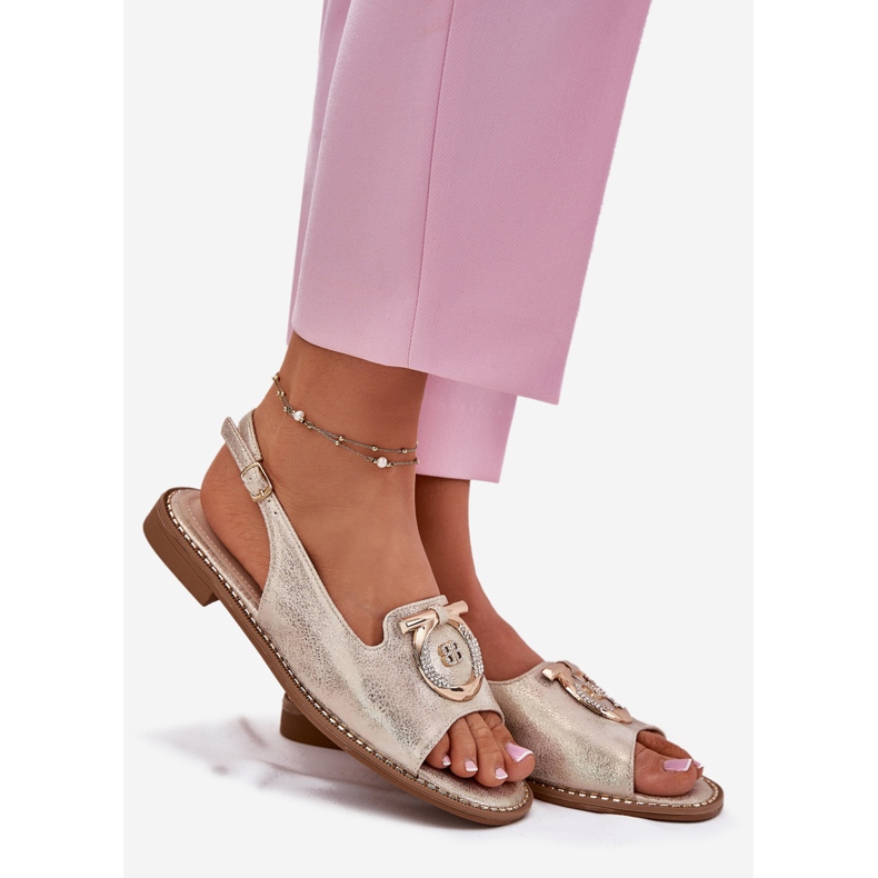 S.Barski Eleganta sandaler med plattklackad dekoration S. Barski KV51-003 Guld gyllene 1