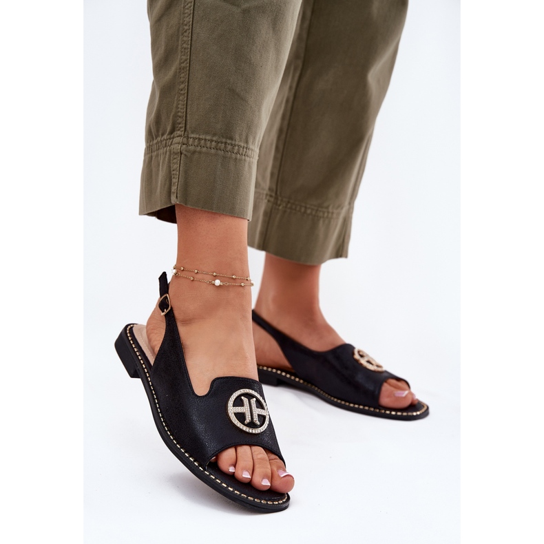 S.Barski Flat-klackade kvinnosandaler med en prydnad S. Barski KV51-002 svart 2