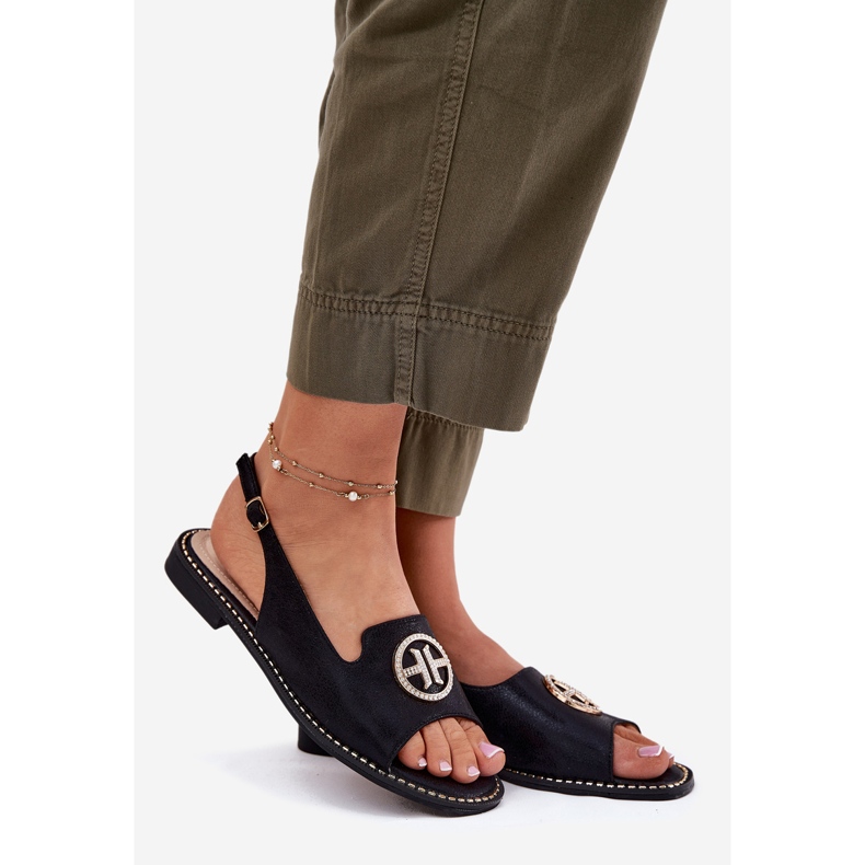 S.Barski Flat-klackade kvinnosandaler med en prydnad S. Barski KV51-002 svart 1