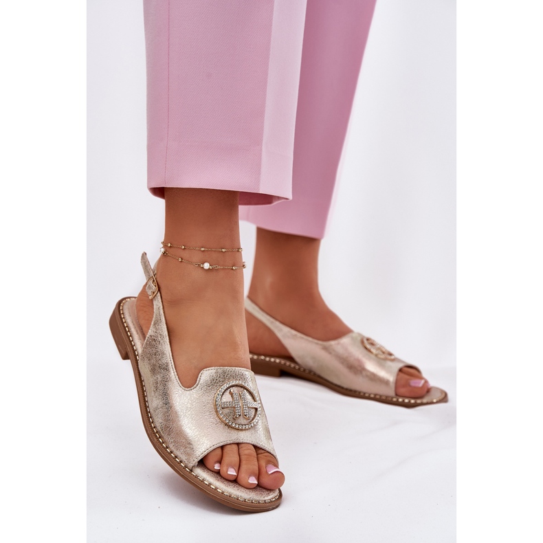 S.Barski Flat-klackade kvinnosandaler med en prydnad S. Barski KV51-002 Guld gyllene 2