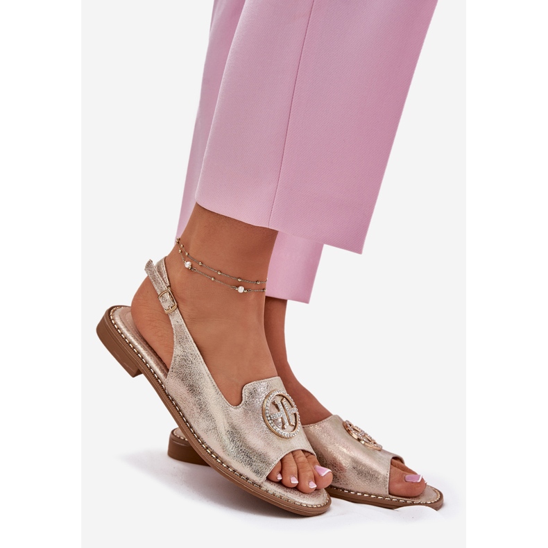 S.Barski Flat-klackade kvinnosandaler med en prydnad S. Barski KV51-002 Guld gyllene 1