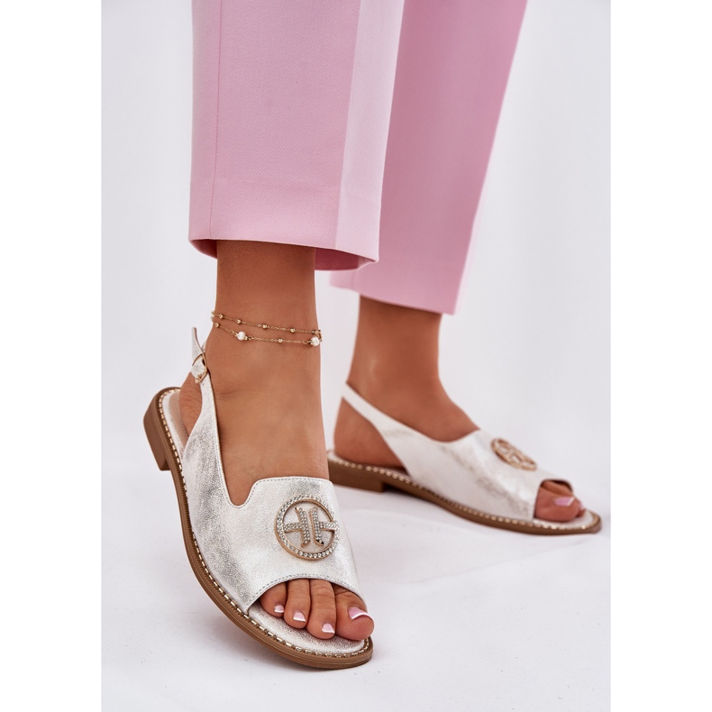 S.Barski Flat-klackade kvinnosandaler med en prydnad av S. Barski KV51-002 Silver silver- 2