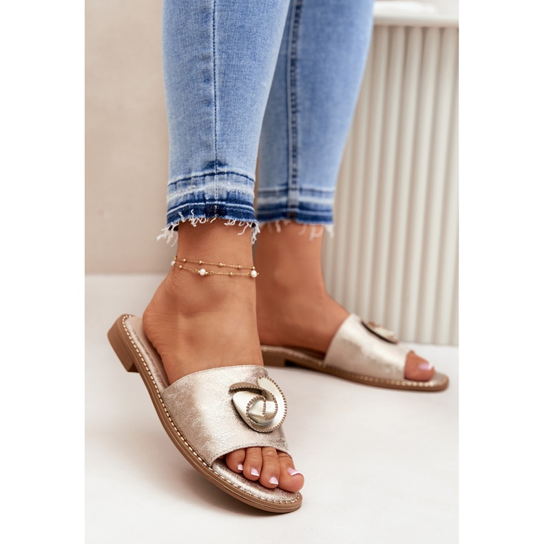 S.Barski Flat-klackade kvinnors flip flops med en dekorativ KV51-007 Zloty-detalj gyllene 2