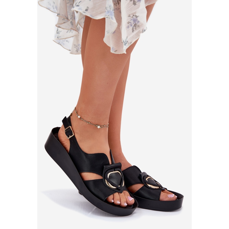 S.Barski Kvinnors lädersandaler på kil S. Barski KV51-031 svart 1