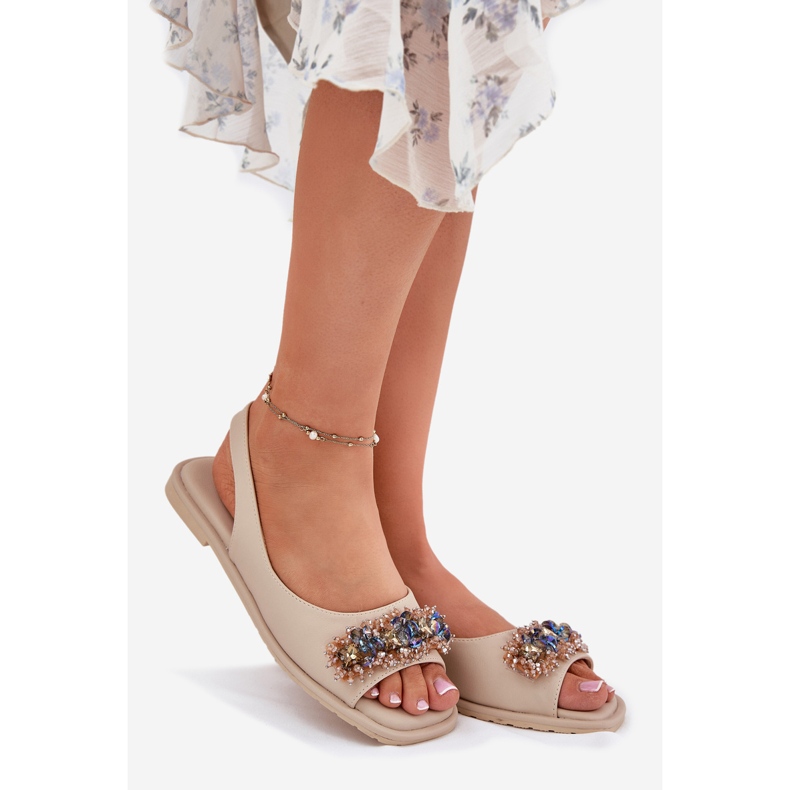 S.Barski Platta kvinnosandaler med kristaller S. Barski KV51-079 Beige 1