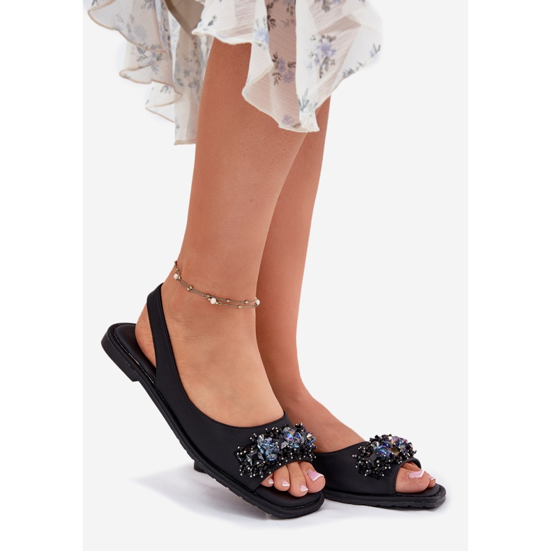 S.Barski Platta kvinnosandaler med kristaller S. Barski KV51-079 svart 1