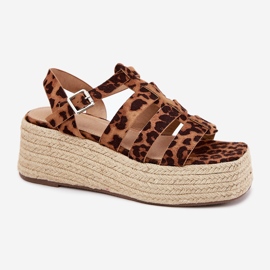 Kvinnors sandaler med ränder och leopardfläta brun 8