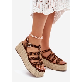 Kvinnors sandaler med ränder och leopardfläta brun 1