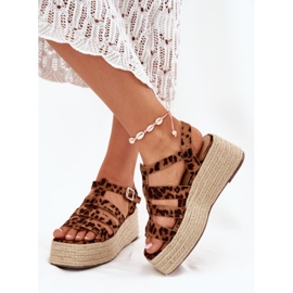 Kvinnors sandaler med ränder och leopardfläta brun 3