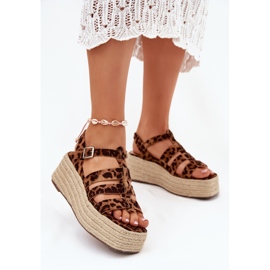 Kvinnors sandaler med ränder och leopardfläta brun 2
