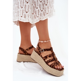 Kvinnors sandaler med ränder och leopardfläta brun 5