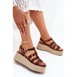 Kvinnors sandaler med ränder och leopardfläta brun 7