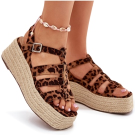 Kvinnors sandaler med ränder och leopardfläta brun 9