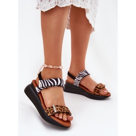 Kvinnors sandaler för kil Leopard och brun sebra 2