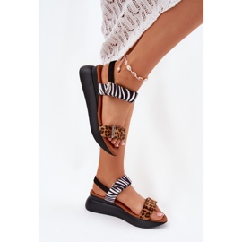 Kvinnors sandaler för kil Leopard och brun sebra 3