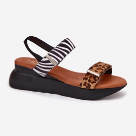 Kvinnors sandaler för kil Leopard och brun sebra 4